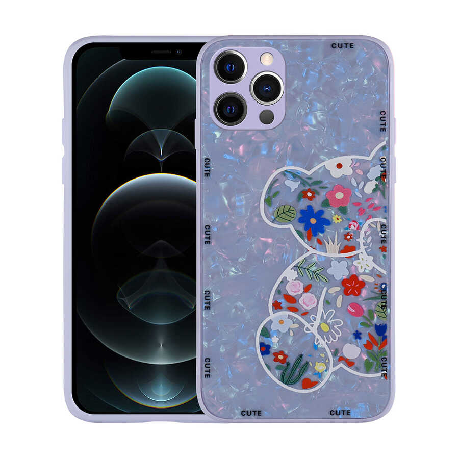 iPhone 12 Pro Max Kılıf Desenli Sert Silikon Zore Mumila Kılıf - Lilac Bear