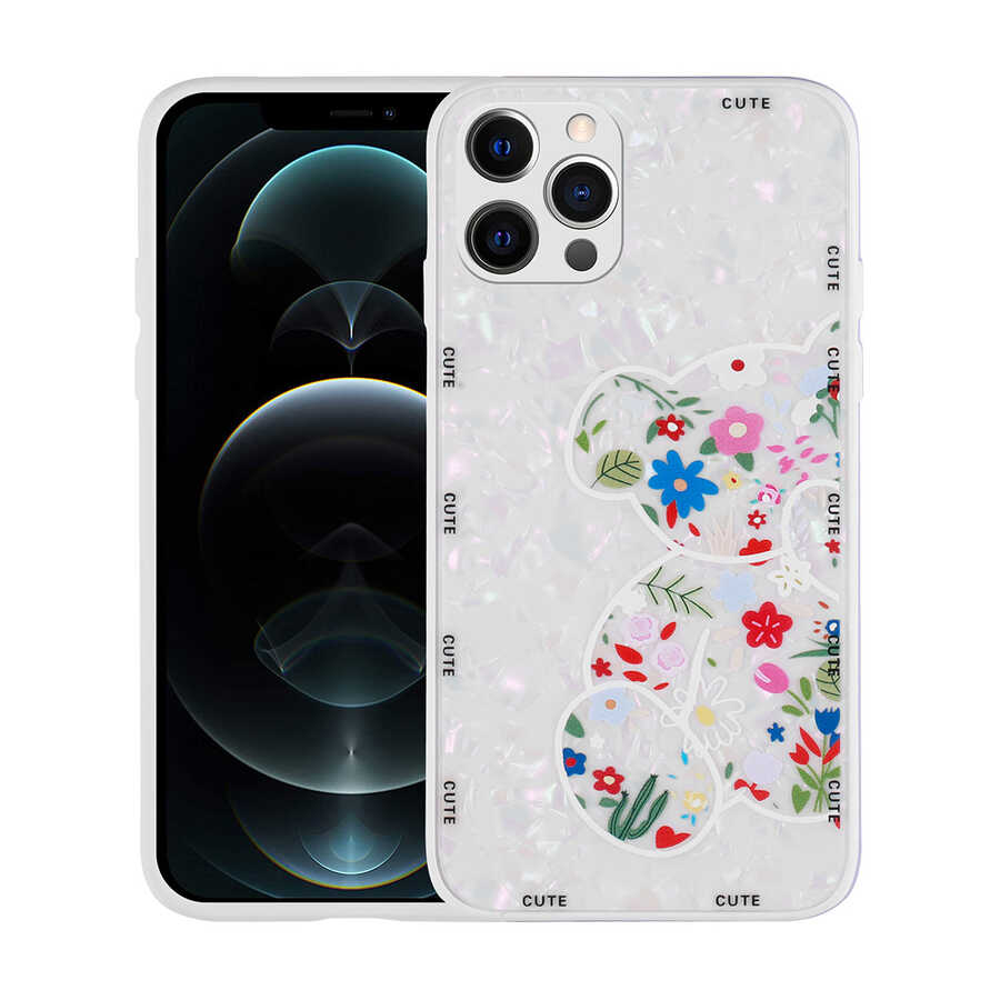 iPhone 12 Pro Max Kılıf Desenli Sert Silikon Zore Mumila Kılıf - White Bear