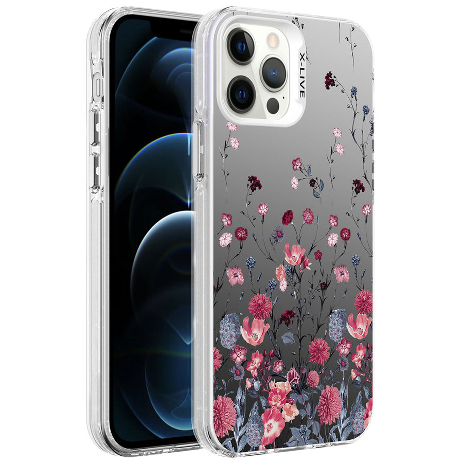 iPhone 12 Pro Max Kılıf Desenli Zore Silver Sert Kılıf - Çiçek