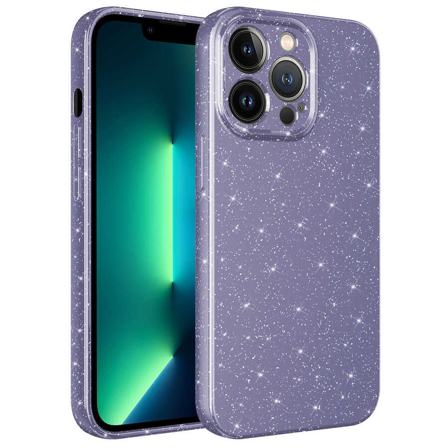 iPhone 12 Pro Max Kılıf Kamera Korumalı Simli Lüks Zore Koton Kılıf - Mor