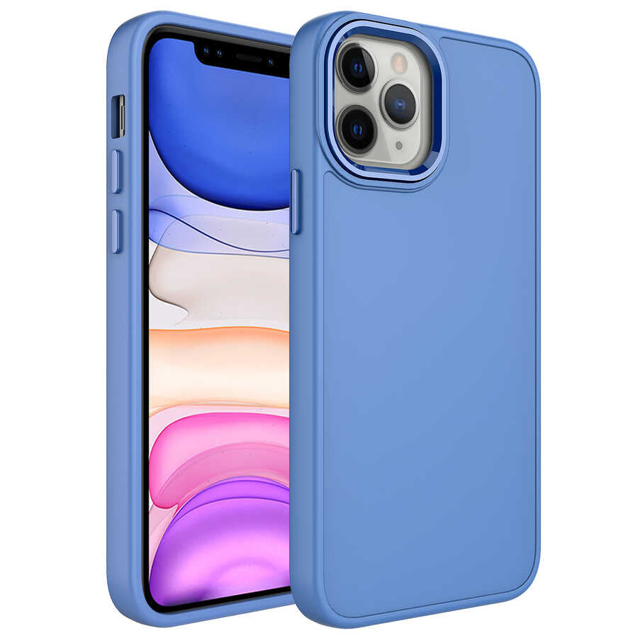 iPhone 12 Pro Max Kılıf Metal Çerçeve ve Buton Tasarımlı Silikon Zore Luna Kılıf - Lavendery Gray