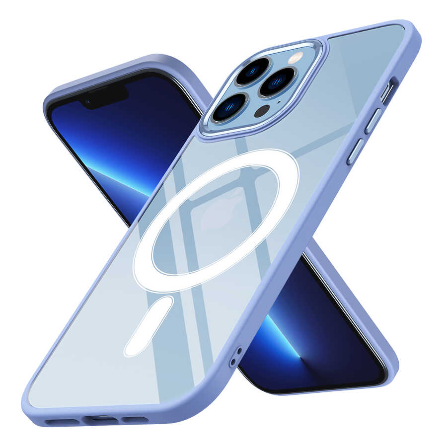 iPhone 12 Pro Max Kılıf Wireless Şarj Özellikli Zore Krom M-safe Silikon Kılıf - Lila