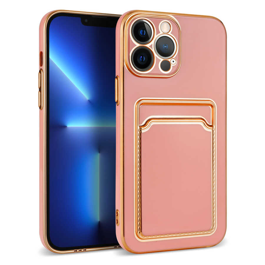 iPhone 12 Pro Max Kılıf Zore Bark Kartlıklı Kılıf - Rose Gold