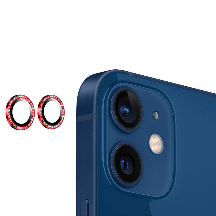 iPhone 12 Zore CL-06 Kamera Lens Koruyucu - Kırmızı