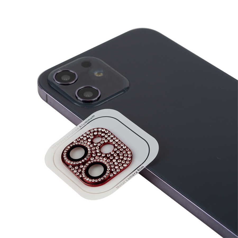 iPhone 12 Zore CL-08 Kamera Lens Koruyucu - Kırmızı