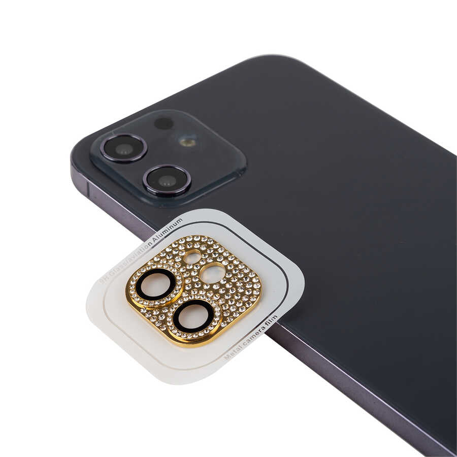 iPhone 12 Zore CL-08 Kamera Lens Koruyucu - Gold