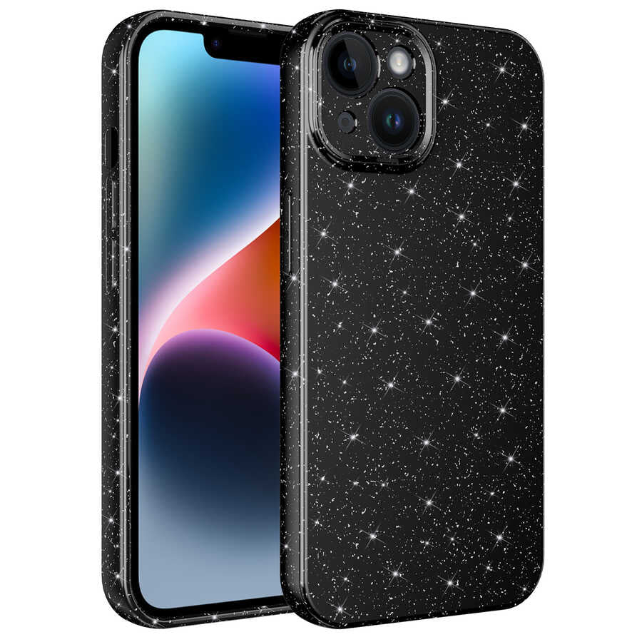 iPhone 13 Kılıf Kamera Korumalı Simli Lüks Zore Koton Kılıf - Siyah