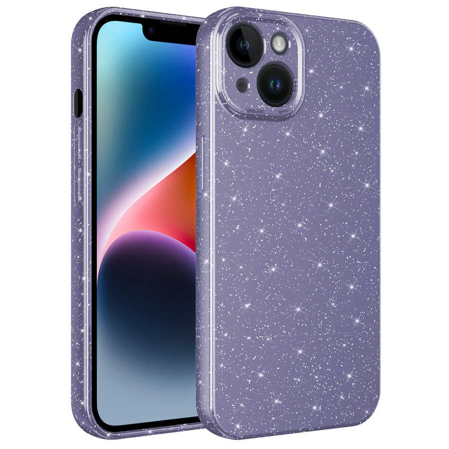 iPhone 13 Kılıf Kamera Korumalı Simli Lüks Zore Koton Kılıf - Mor
