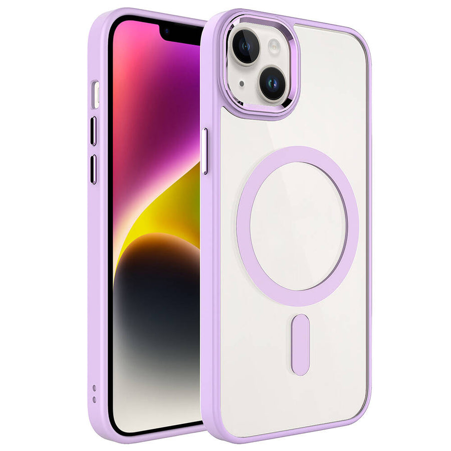 iPhone 13 Kılıf Wireless Şarj Özellikli Zore Krom M-safe Silikon Kılıf - Pembe Açık