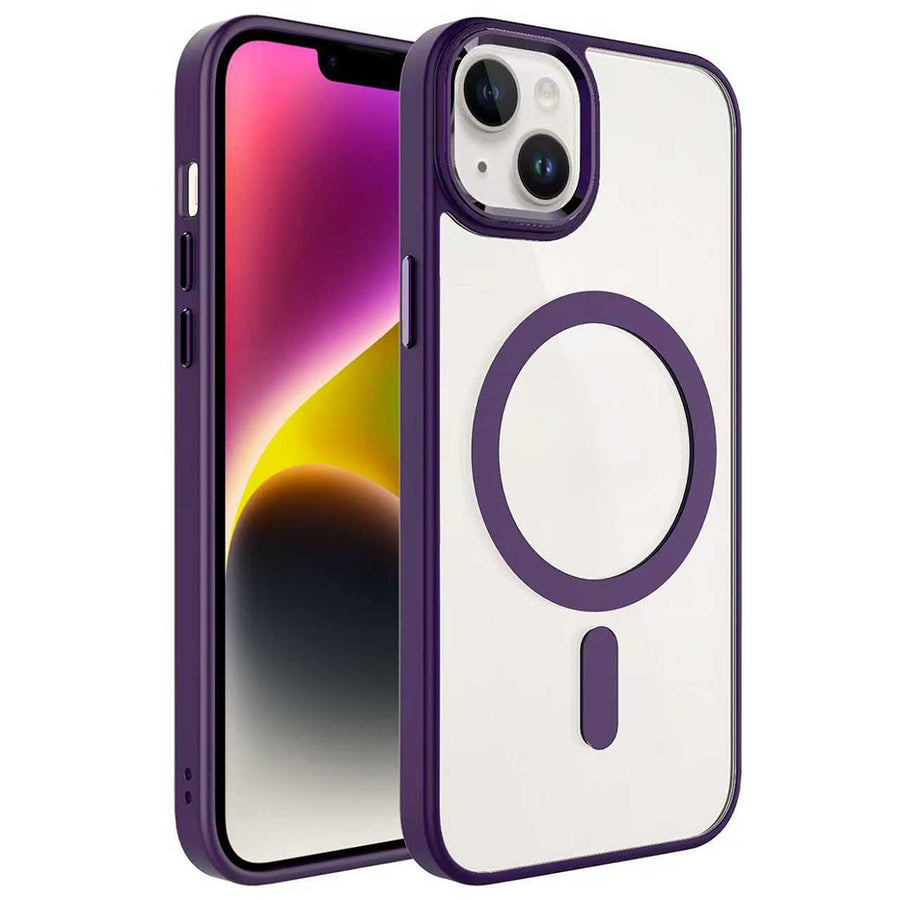 iPhone 13 Kılıf Wireless Şarj Özellikli Zore Krom M-safe Silikon Kılıf - Derin Mor