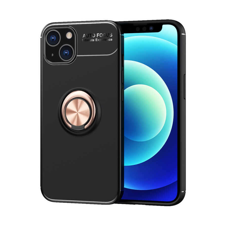 iPhone 13 Mini Kılıf Zore Ravel Silikon Kılıf - Siyah-Rose Gold