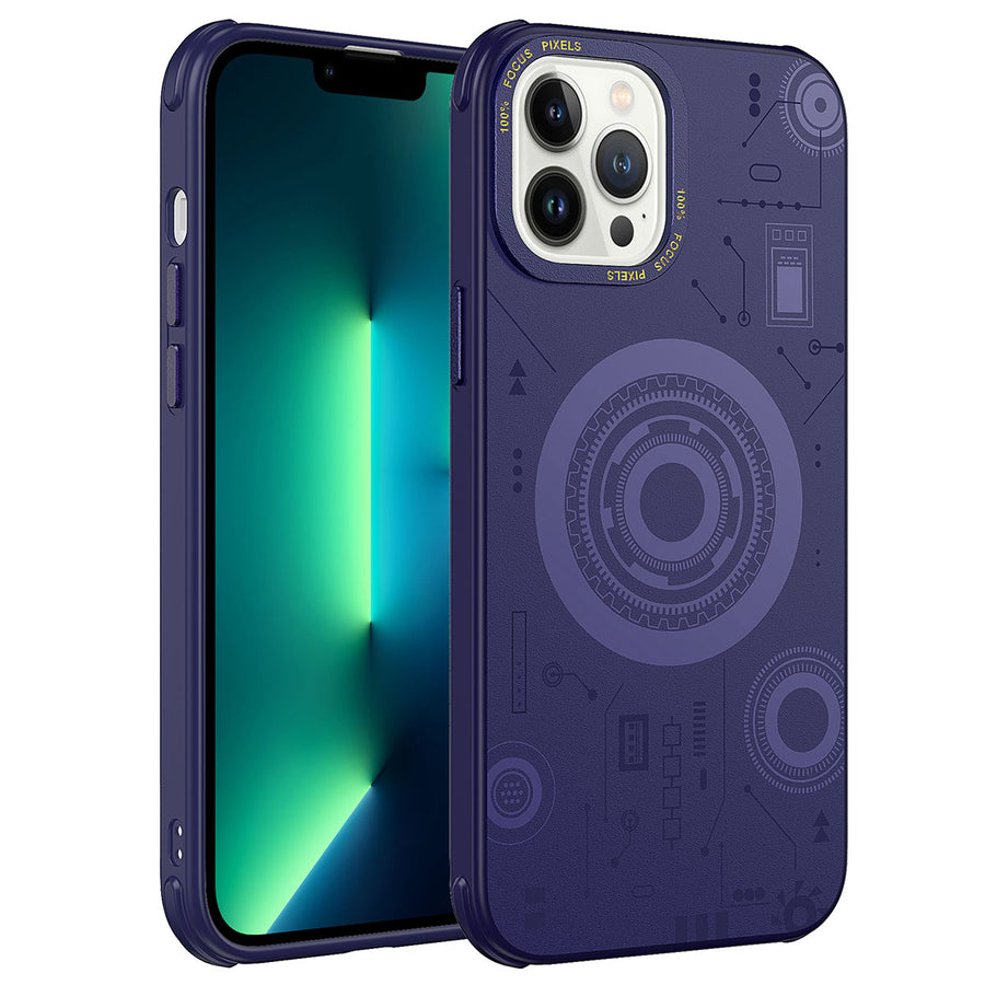iPhone 13 Pro Kılıf Zore Wireless Şarj Özellikli Desenli Hot Kılıf - Derin Mor