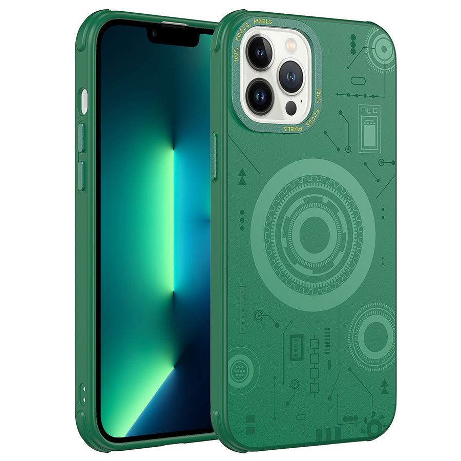 iPhone 13 Pro Kılıf Zore Wireless Şarj Özellikli Desenli Hot Kılıf - Koyu Yeşil