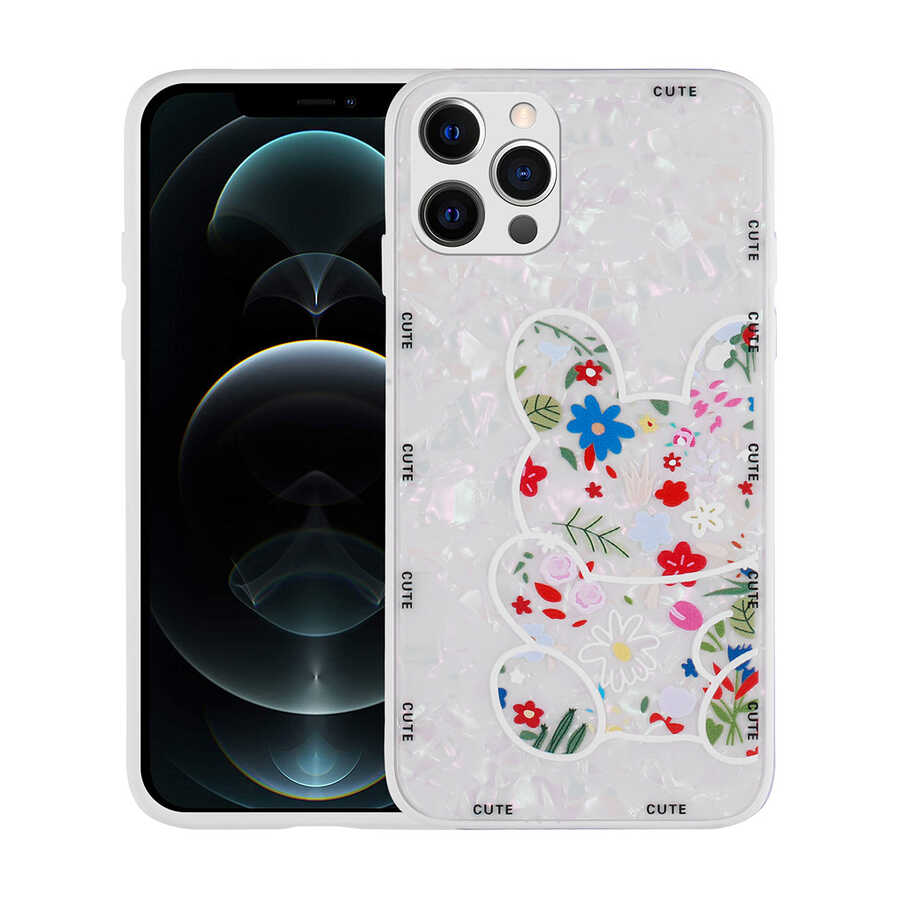 iPhone 13 Pro Max Kılıf Desenli Sert Silikon Zore Mumila Kılıf - White Rabbit