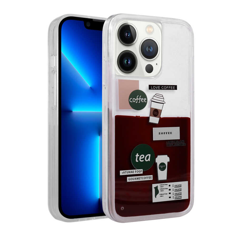 iPhone 13 Pro Max Kılıf Desenli Sıvılı Zore Drink Silikon Kılıf - NO2