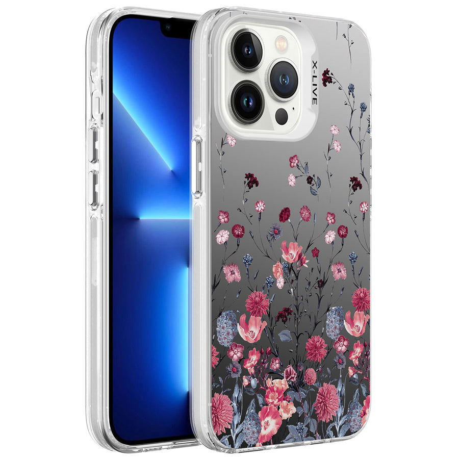 iPhone 13 Pro Max Kılıf Desenli Zore Silver Sert Kılıf - Çiçek