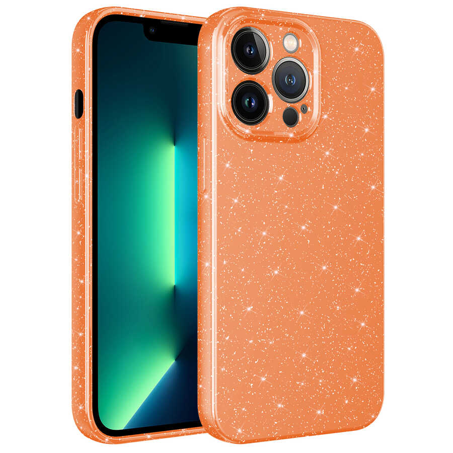 iPhone 13 Pro Max Kılıf Kamera Korumalı Simli Lüks Zore Koton Kılıf - Turuncu