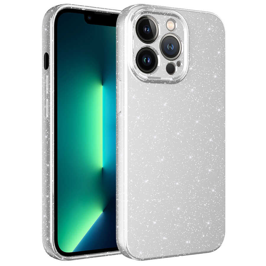 iPhone 13 Pro Max Kılıf Kamera Korumalı Simli Lüks Zore Koton Kılıf - Beyaz