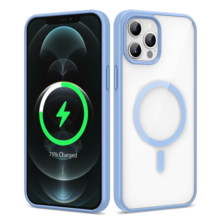 iPhone 13 Pro Max Kılıf M-safe Wireless Şarj Özellikli Silikon Zore Ege Kılıf - Açık Mavi