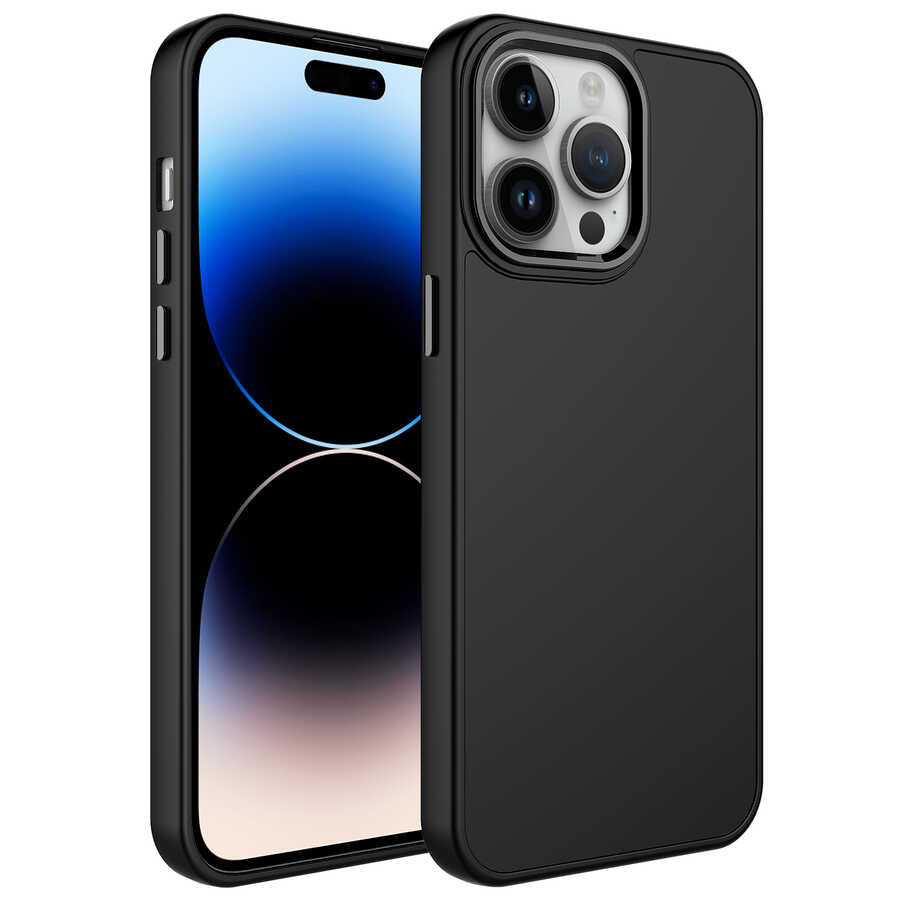 iPhone 13 Pro Max Kılıf Metal Çerçeve ve Buton Tasarımlı Silikon Zore Luna Kılıf - Siyah