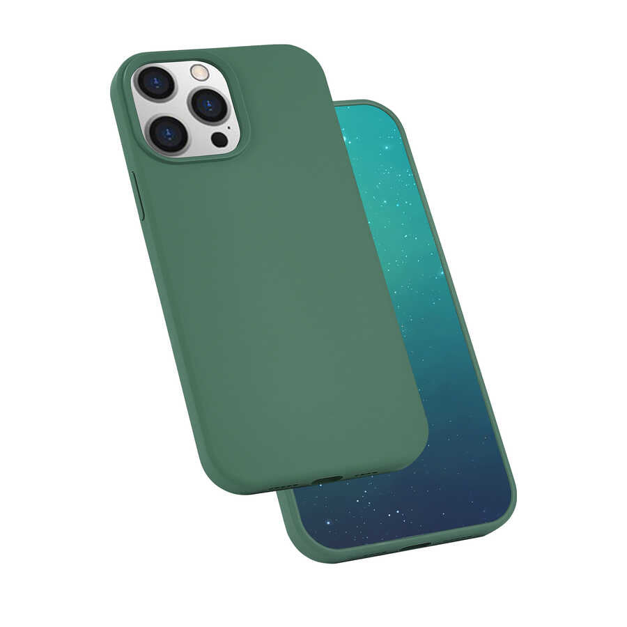 iPhone 13 Pro Max Kılıf Zore Silk Silikon - Koyu Yeşil