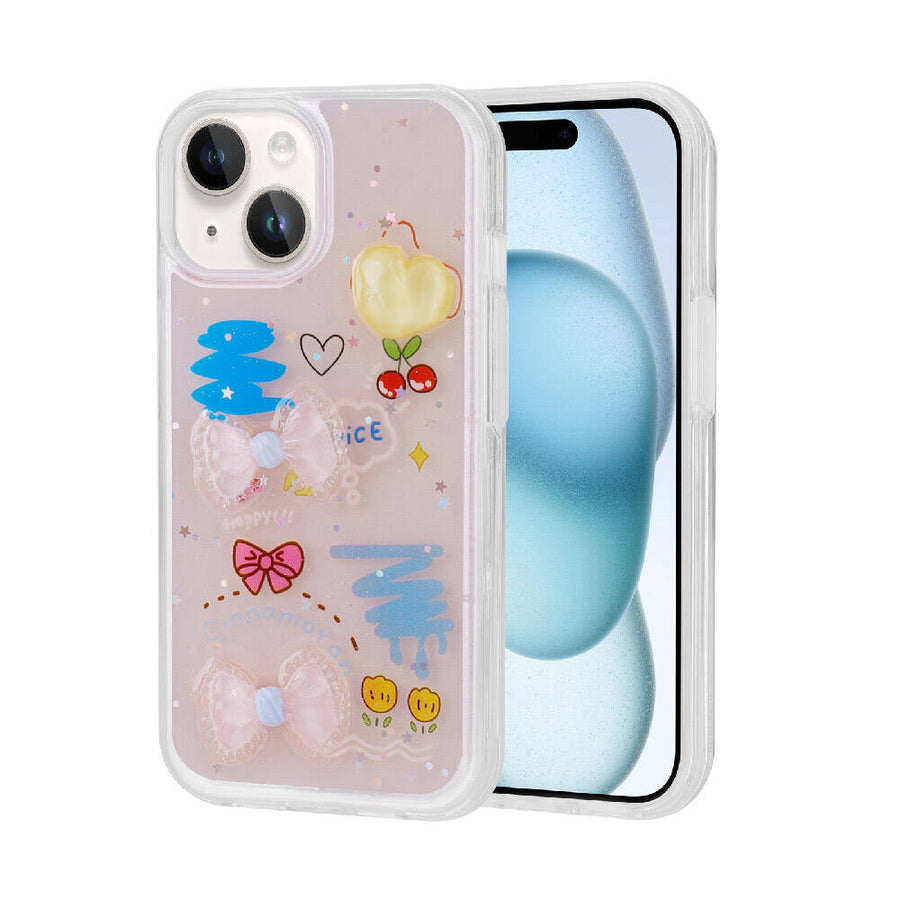 iPhone 14 Kılıf Kabartma Figürlü Parlak Zore Minimini Silikon Kılıf - Pembe
