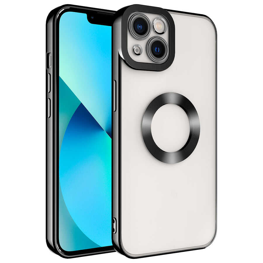iPhone 14 Kılıf Kamera Korumalı Logo Gösteren Zore Omega Kılıf - Siyah