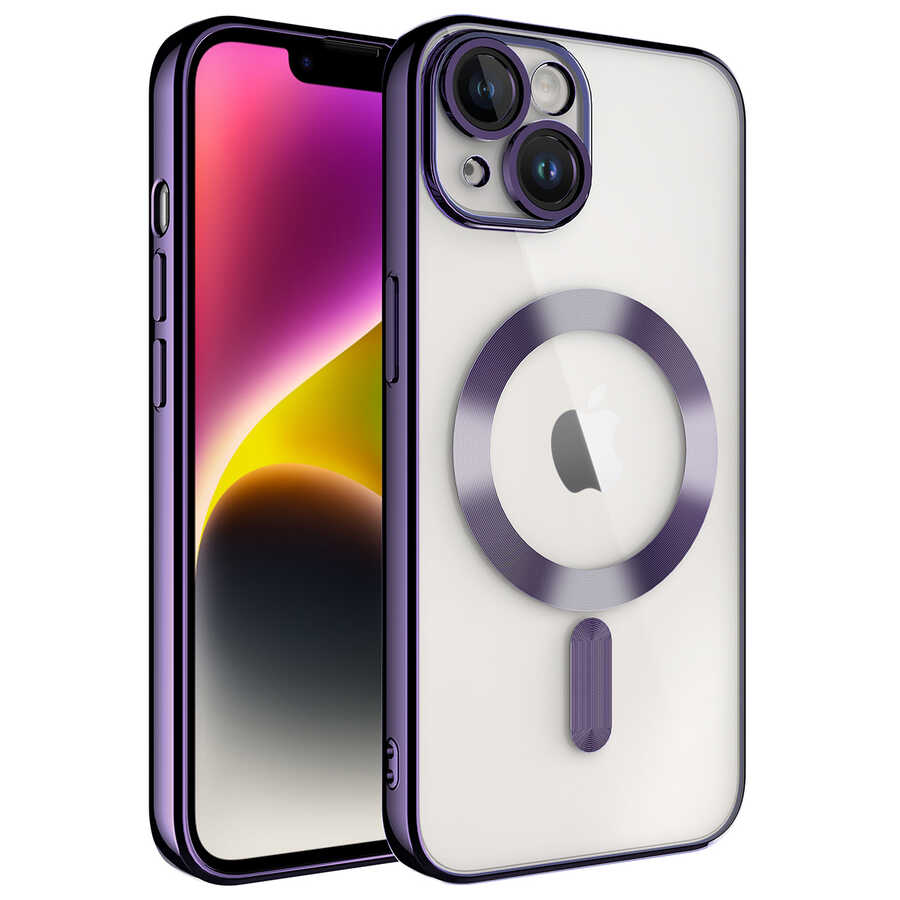 iPhone 14 Kılıf Kamera Korumalı M-safe Wireless Şarj Özellikli Zore Demre Kılıf - Derin Mor