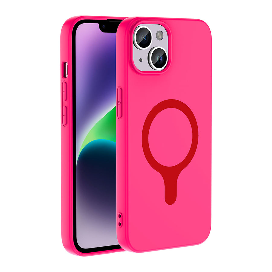 iPhone 14 Kılıf M-Safe Şarj Özellikli Zore Aris Silikon Kılıf - Koyu Pembe