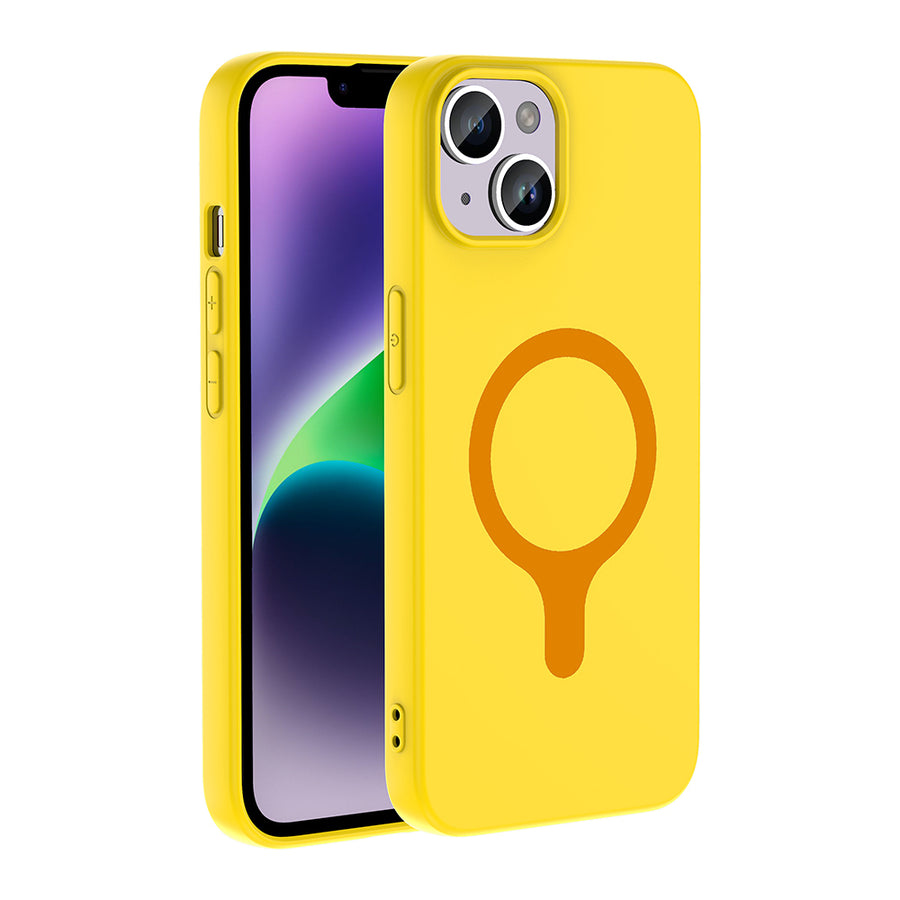 iPhone 14 Kılıf M-Safe Şarj Özellikli Zore Aris Silikon Kılıf - Sarı