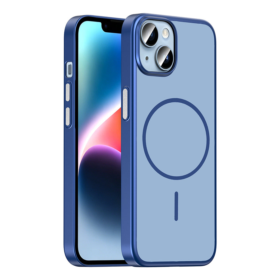 iPhone 14 Kılıf M-Safe Şarj Özellikli Zore Lora PC Kılıf - Lacivert