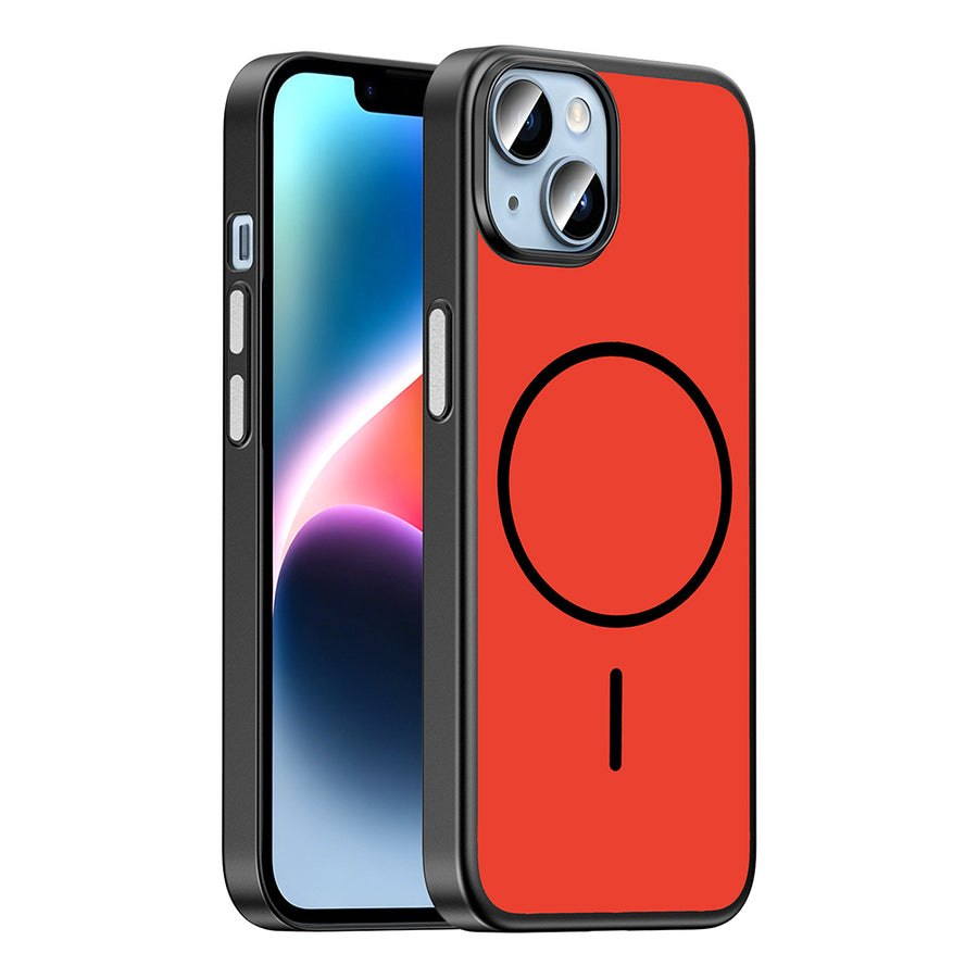 iPhone 14 Kılıf M-Safe Şarj Özellikli Zore Lora PC Kılıf - Kırmızı-Gri