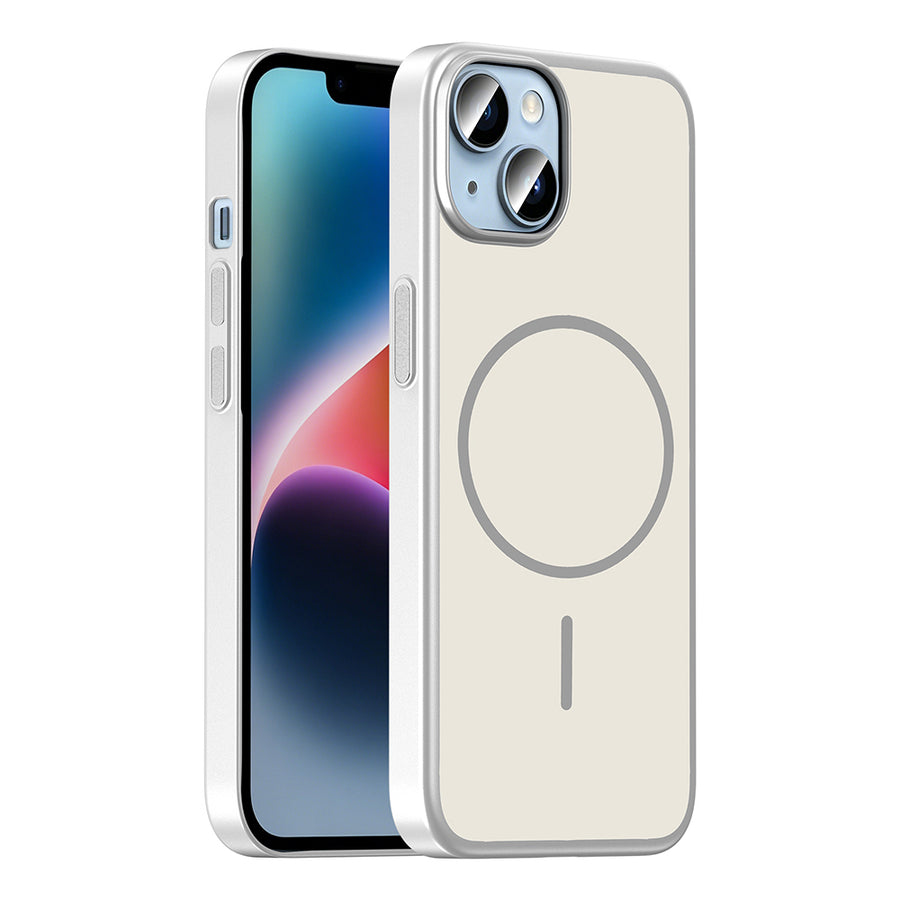 iPhone 14 Kılıf M-Safe Şarj Özellikli Zore Lora PC Kılıf - Gümüş