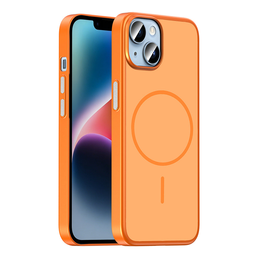 iPhone 14 Kılıf M-Safe Şarj Özellikli Zore Lora PC Kılıf - Turuncu