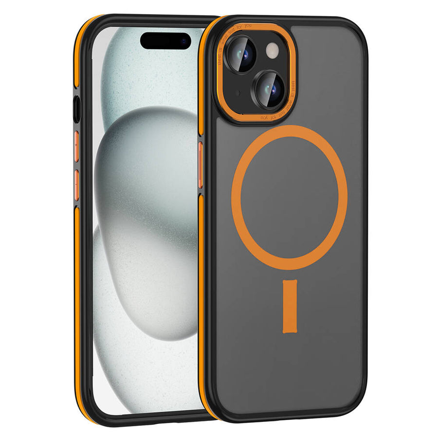 iPhone 14 Kılıf M-safe Şarj Özellikli Mat Görünümlü Zore Ant Kılıf - Turuncu