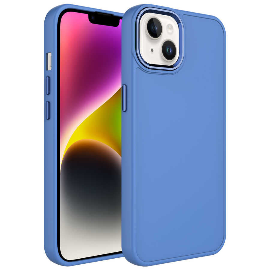 iPhone 14 Kılıf Metal Çerçeve ve Buton Tasarımlı Silikon Zore Luna Kılıf - Lavendery Gray