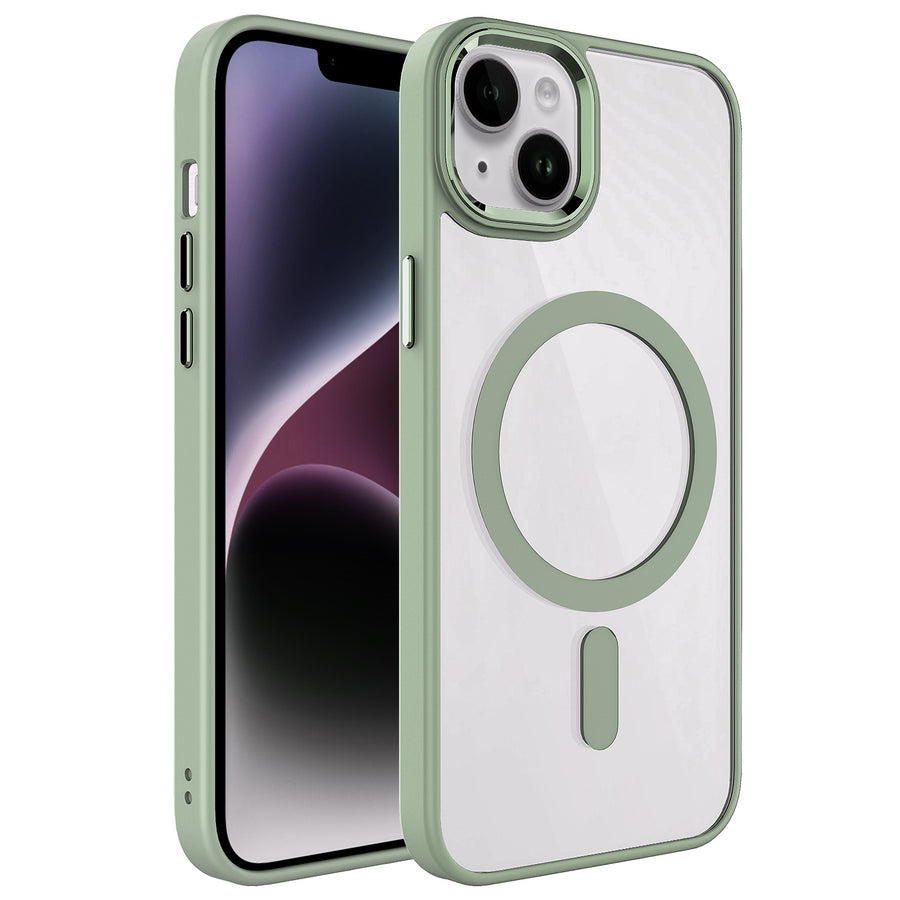 iPhone 14 Kılıf Wireless Şarj Özellikli Zore Krom M-safe Silikon Kılıf - Yeşil