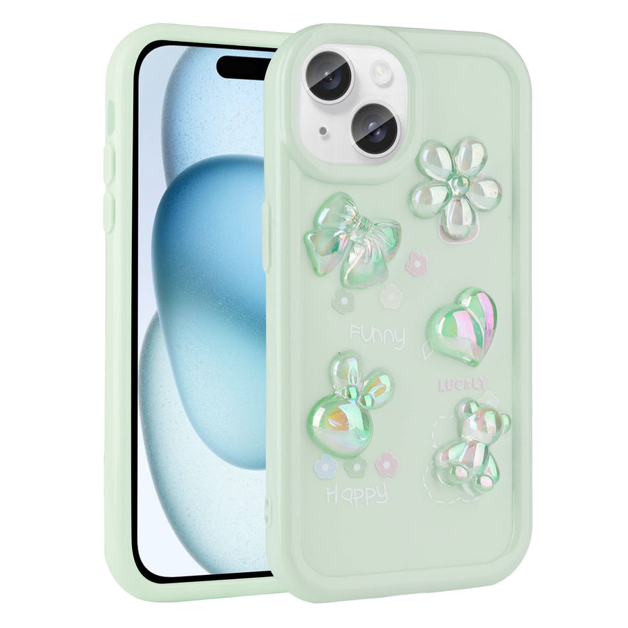 iPhone 14 Plus Kılıf Kabartma Figürlü Parlak Zore Toys Silikon Kılıf - Açık Yeşil