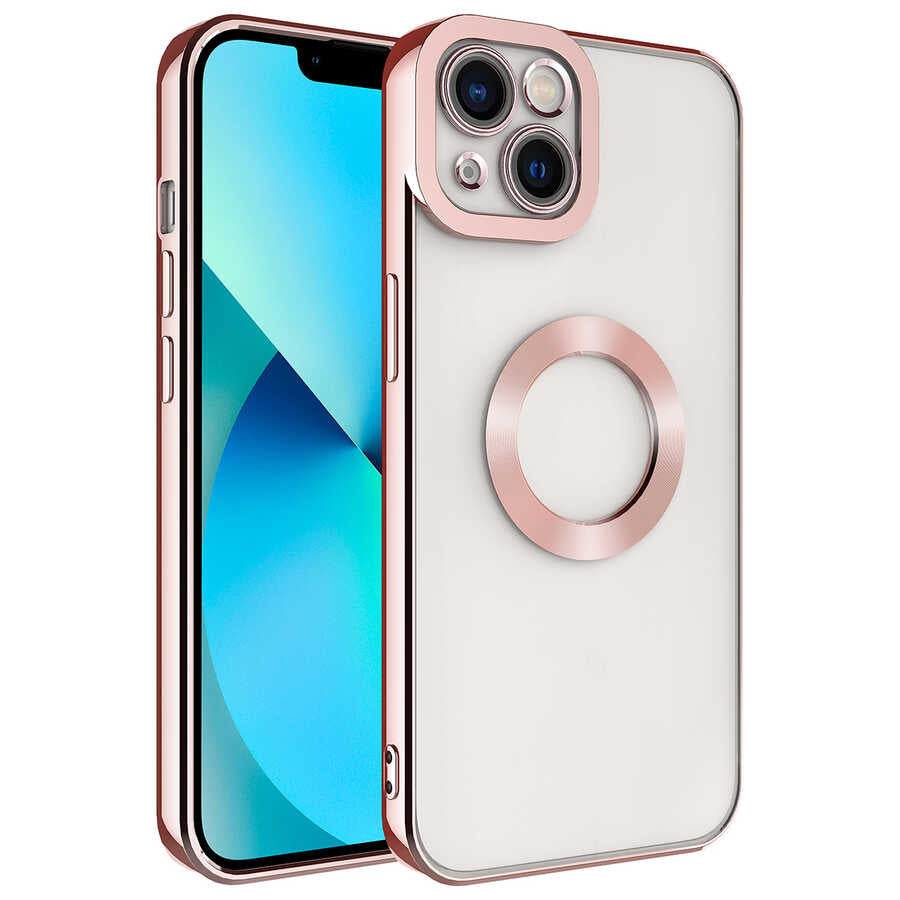 iPhone 14 Plus Kılıf Kamera Korumalı Logo Gösteren Zore Omega Kılıf - Rose Gold