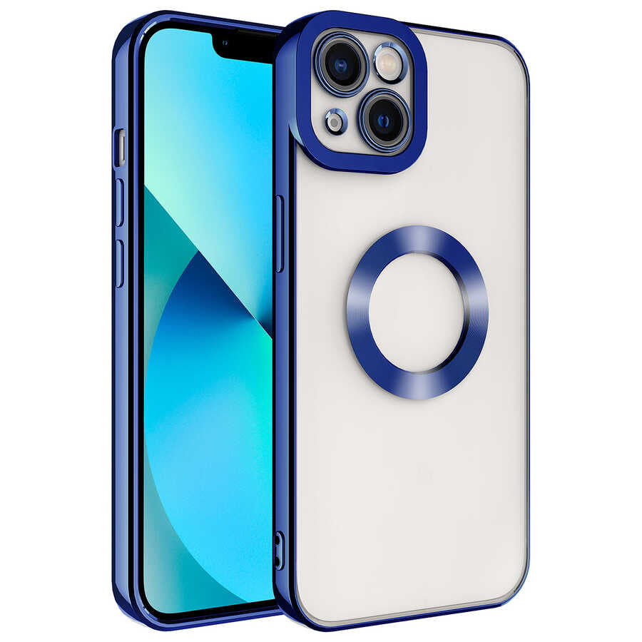 iPhone 14 Plus Kılıf Kamera Korumalı Logo Gösteren Zore Omega Kılıf - Mavi