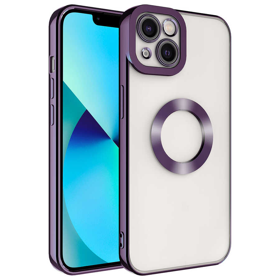 iPhone 14 Plus Kılıf Kamera Korumalı Logo Gösteren Zore Omega Kılıf - Derin Mor
