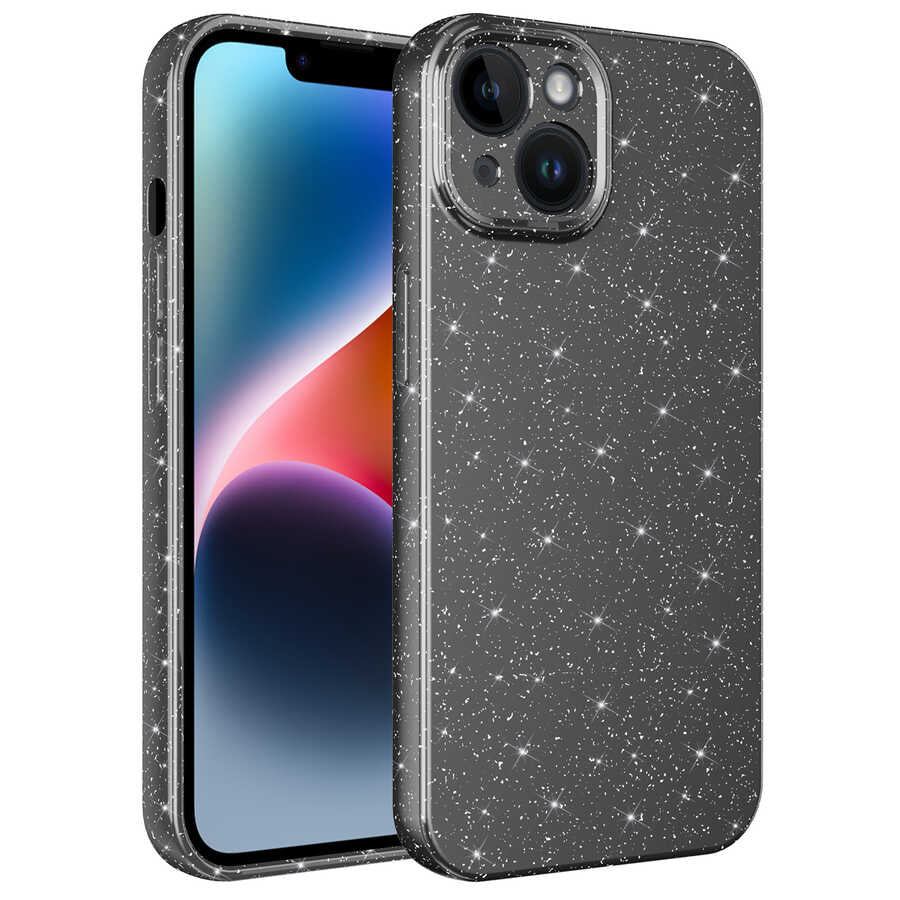 iPhone 14 Plus Kılıf Kamera Korumalı Simli Lüks Zore Koton Kılıf - Gri
