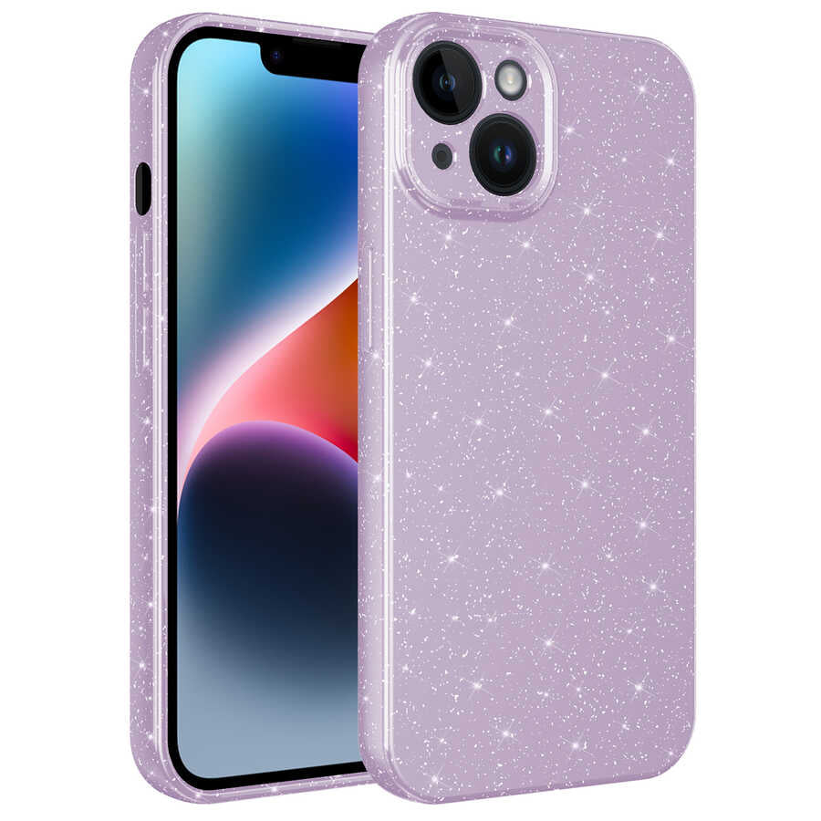 iPhone 14 Plus Kılıf Kamera Korumalı Simli Lüks Zore Koton Kılıf - Lila