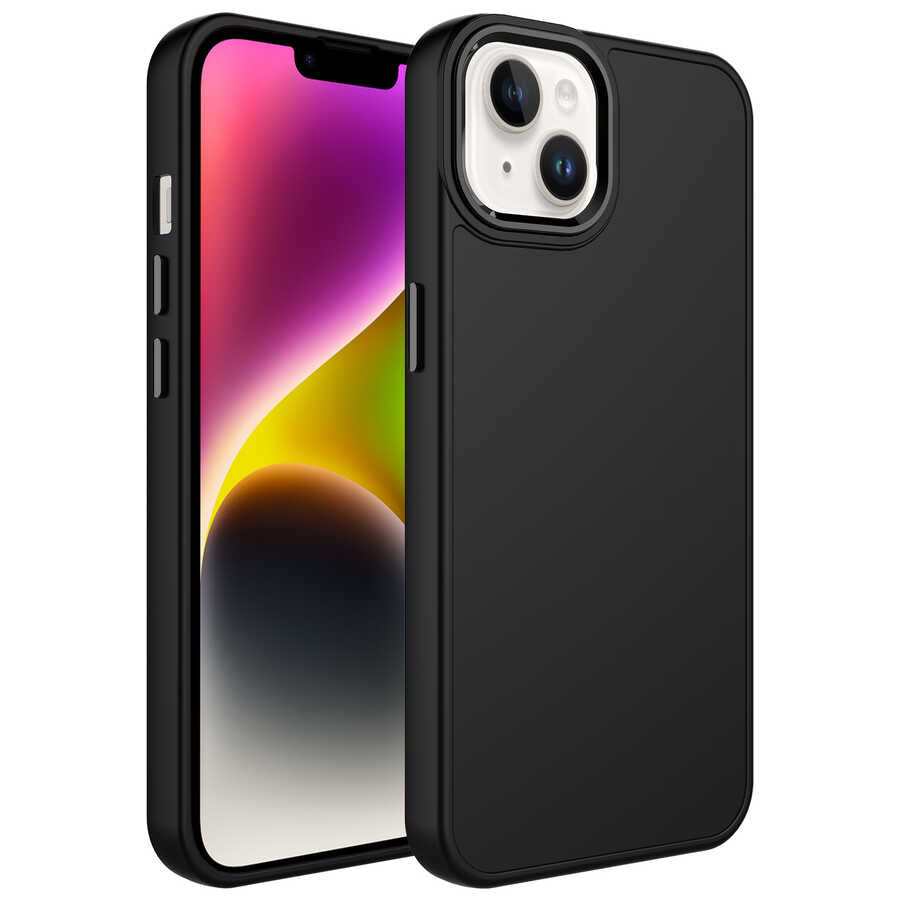 iPhone 14 Plus Kılıf Metal Çerçeve ve Buton Tasarımlı Silikon Zore Luna Kılıf - Siyah