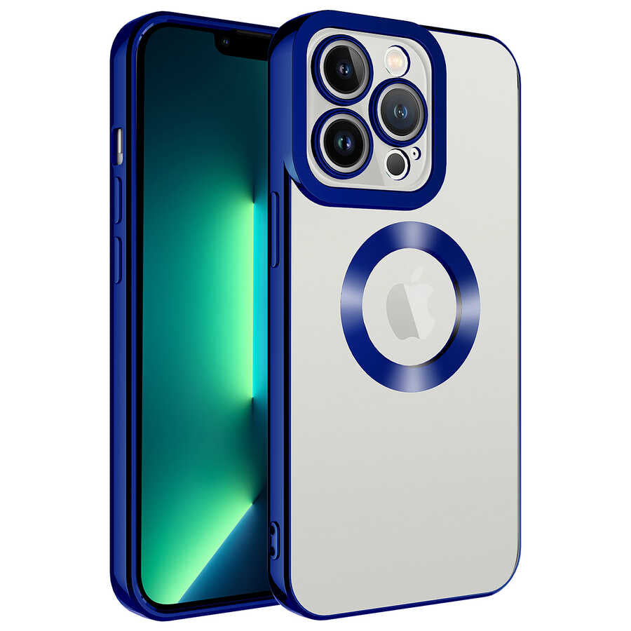 iPhone 14 Pro Kılıf Kamera Korumalı Logo Gösteren Zore Omega Kılıf - Mavi