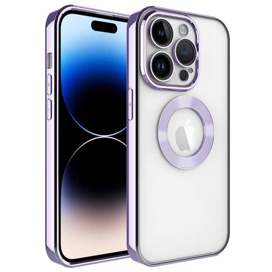iPhone 14 Pro Kılıf Kamera Korumalı Logo Gösteren Zore Omega Kılıf - Lila