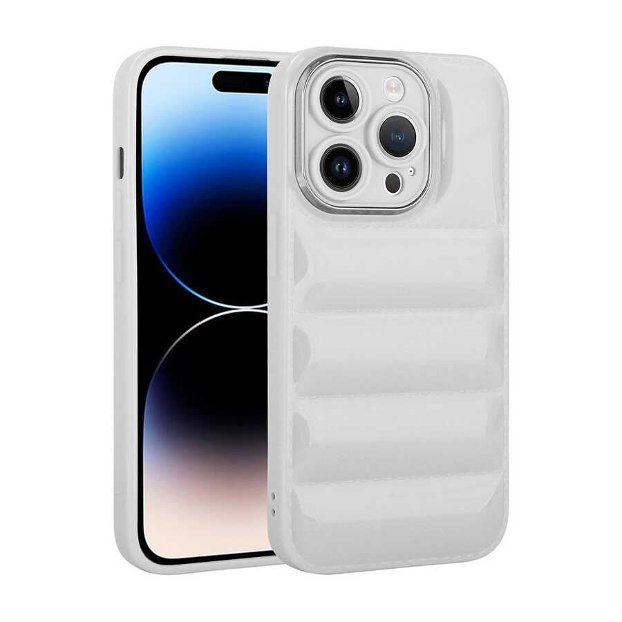 iPhone 14 Pro Kılıf Kamera Korumalı Parlak Airbag'li Zore Galya Kılıf - Beyaz