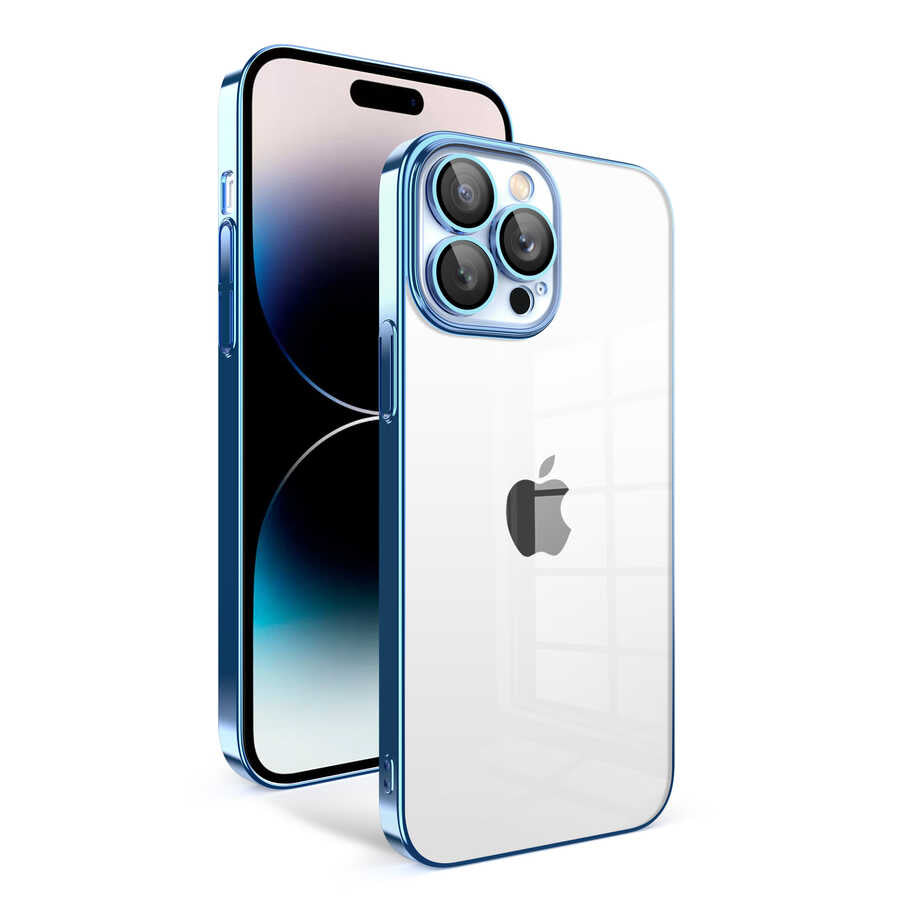 iPhone 14 Pro Kılıf Kamera Korumalı Renkli Çerçeveli Zore Garaj Kılıf - Mavi Açık