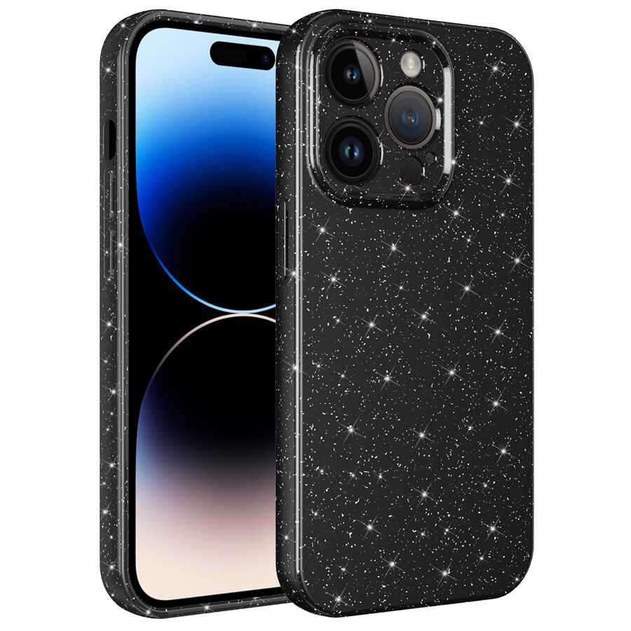 iPhone 14 Pro Kılıf Kamera Korumalı Simli Lüks Zore Koton Kılıf - Siyah