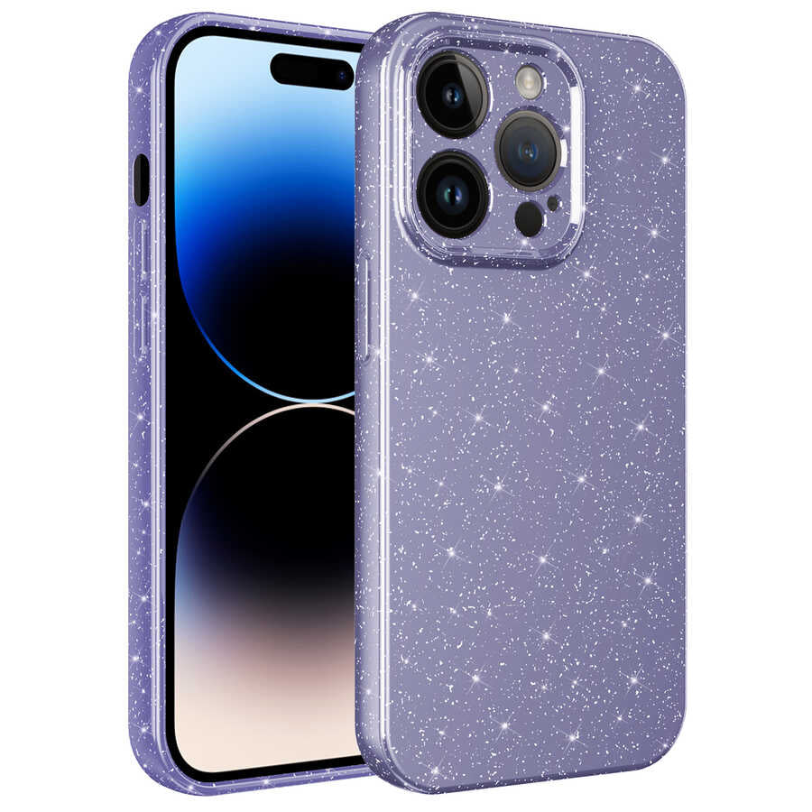 iPhone 14 Pro Kılıf Kamera Korumalı Simli Lüks Zore Koton Kılıf - Mor